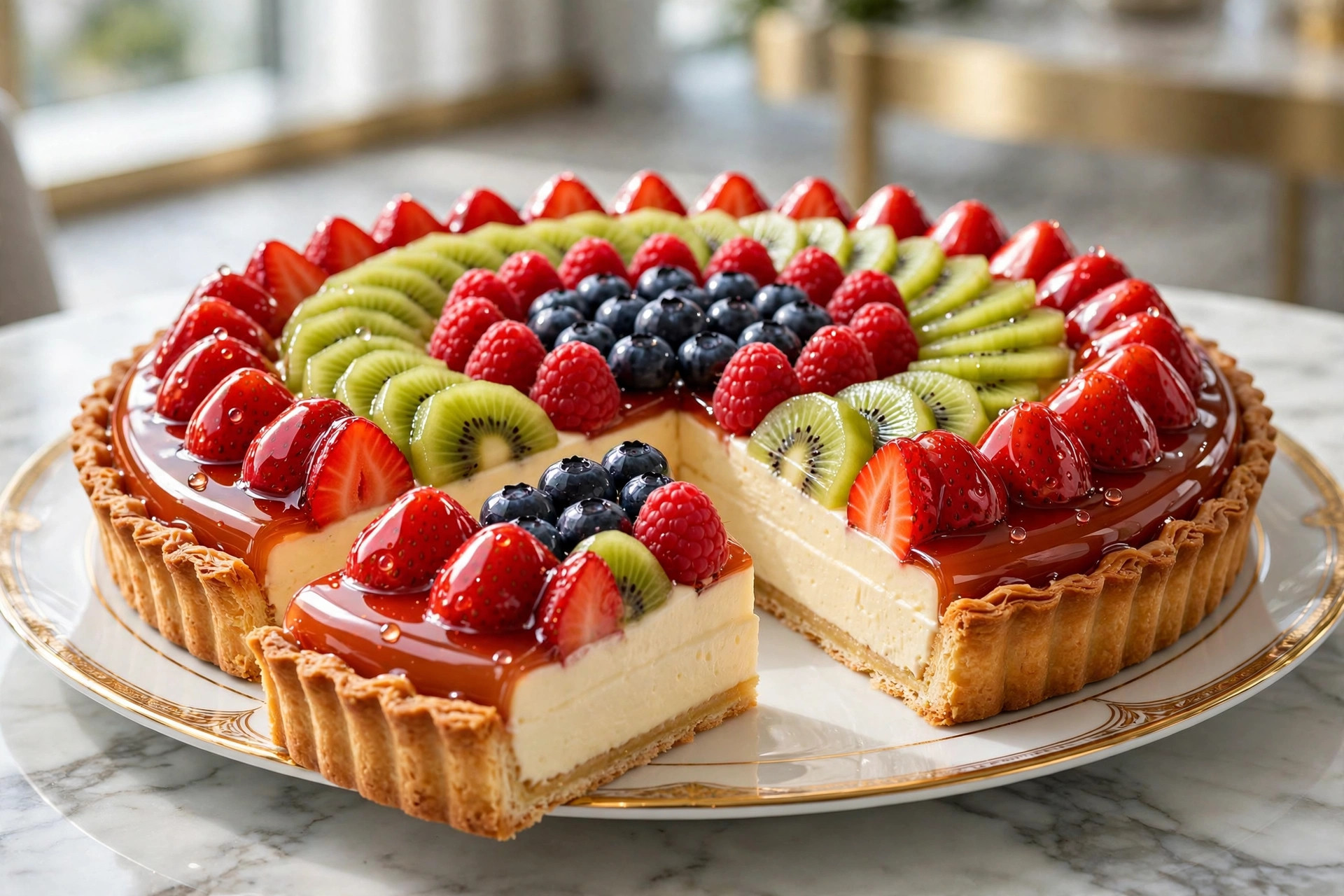 French fruit tart with glazed fresh fruit